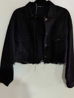 Zilcremo Cropped Oversized Black Denim Jacket - Women Small